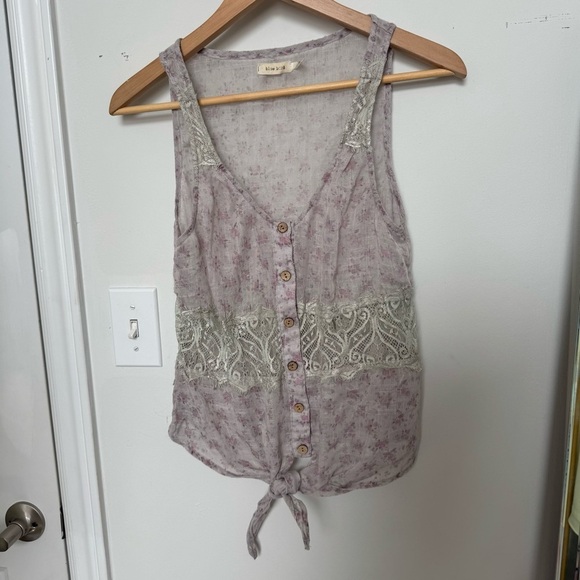 Flowy Lavender Sleeveless Top w Lace cottage shabby chic boho prairie M - Picture 3 of 6
